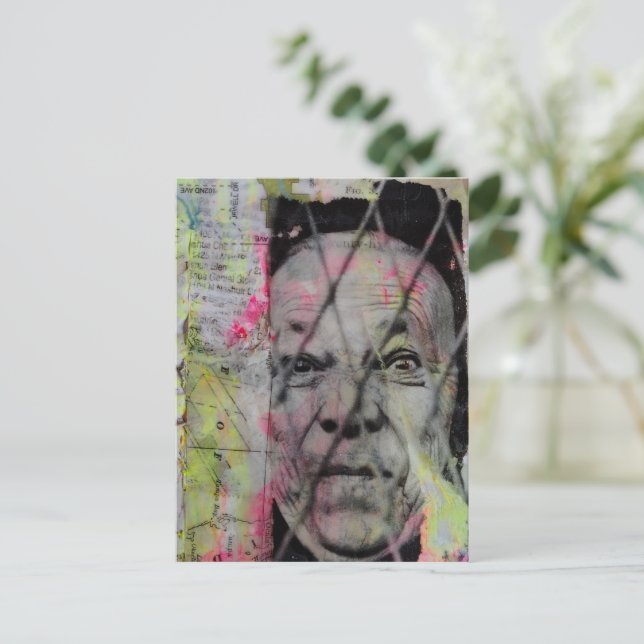 Postal the caged man unique Mixed Media Collage (Anverso de pie)