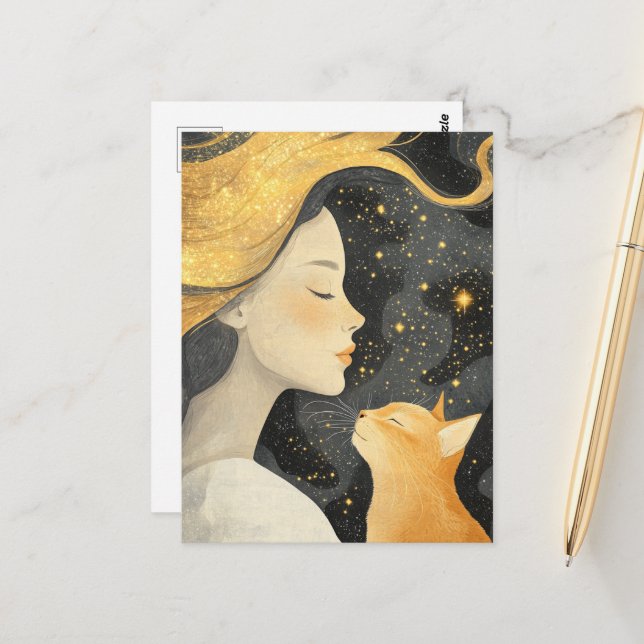 Postal The Cute Ginger Cat and a Woman (Anverso/Reverso In Situ)