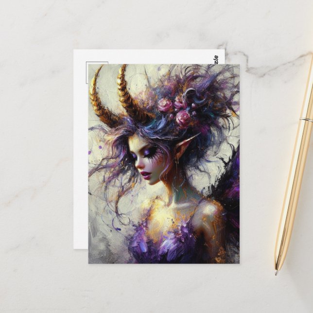 Postal The Fairy in Purple with Horns on Her Head (Anverso/Reverso In Situ)