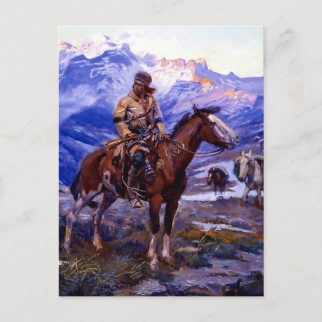 Postal "The Free Trappers" por Charles M Russell (Anverso)