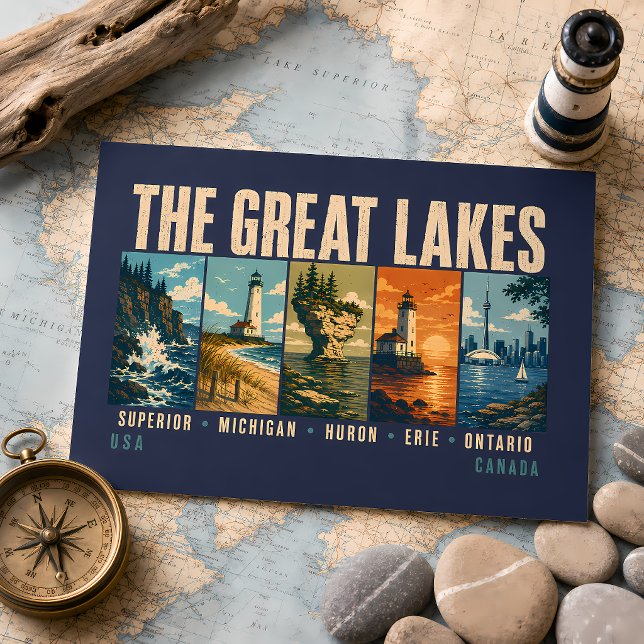 Postal The Great Lakes Landmarks Illustration Vintage (Subido por el creador)