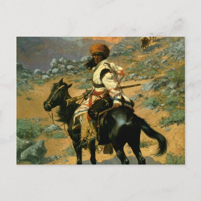 Postal The Indian Trapper (1889) de Frederic Remington (Anverso)