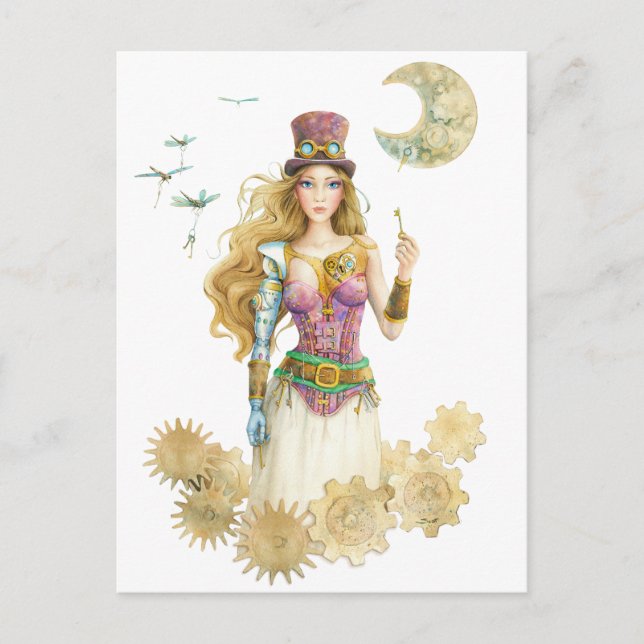 Postal "The Key" Steampunk Chica Por Scot Howden (Anverso)