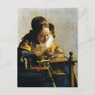 Postal The Lacemaker de Johannes Vermeer (alrededor de 16