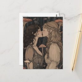 Postal The Lovers Kiss Mushroom Forest Fairytale