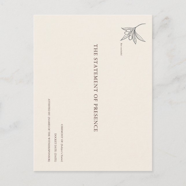 Postal The Olive Branch- Sacrament Witness Card (Anverso)
