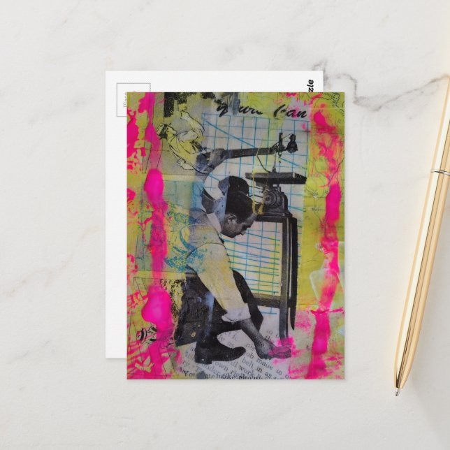 Postal The Retro Working Men Mixed Media Collage (Anverso/Reverso In Situ)