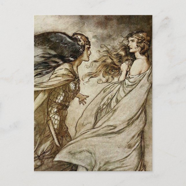 Postal "The Ring - Fling it Away" por Arthur Rackham (Anverso)