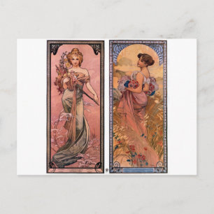 Postal The seasons (Spring, Summer) by Alphonse Mucha