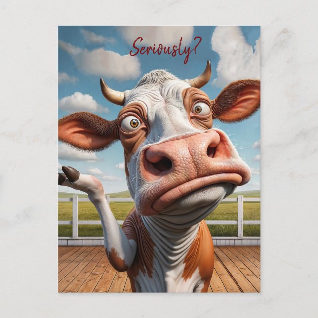 Postal The Silly Cow - "¿En serio?" Diseño de comillas di (Anverso)
