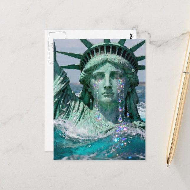 Postal The Statue of Liberty Cries and Melts Surreal  (Anverso/Reverso In Situ)