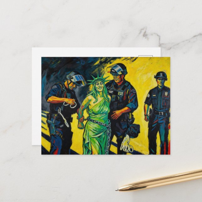 Postal The Statue of Liberty Gets Arrested Postcard (Anverso/Reverso In Situ)