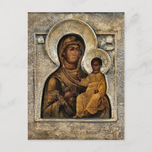 Postal The Theotokos y el ícono ortodoxo de Cristo