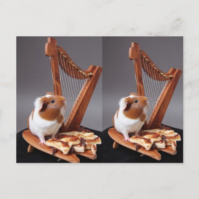 Postal The Tiny Harpist – Whimsical Guinea Pig Postcard (Anverso)