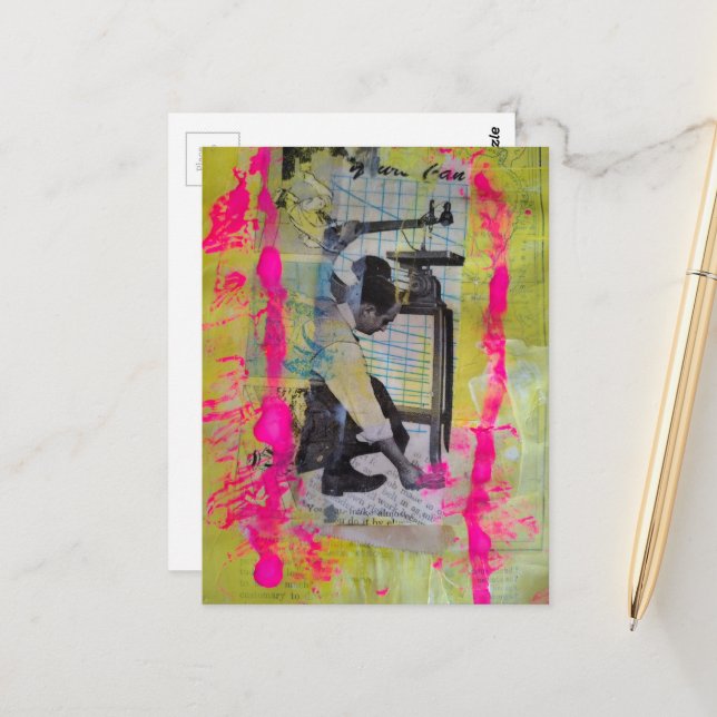 Postal The Working Men Mixed Media Collage (Anverso/Reverso In Situ)