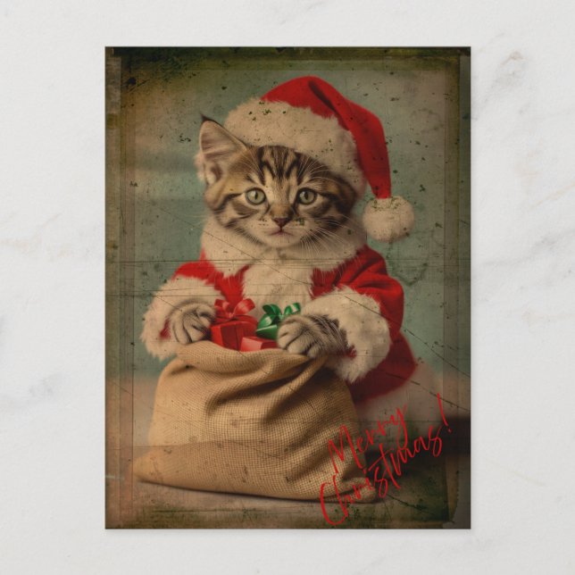 Postal The 'Yuletide Yawn' Dashing Kitten Christmas (Anverso)
