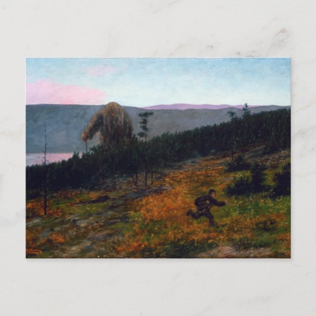 Postal Theodor Kittelsen El jefe Ash y el trol (Anverso)