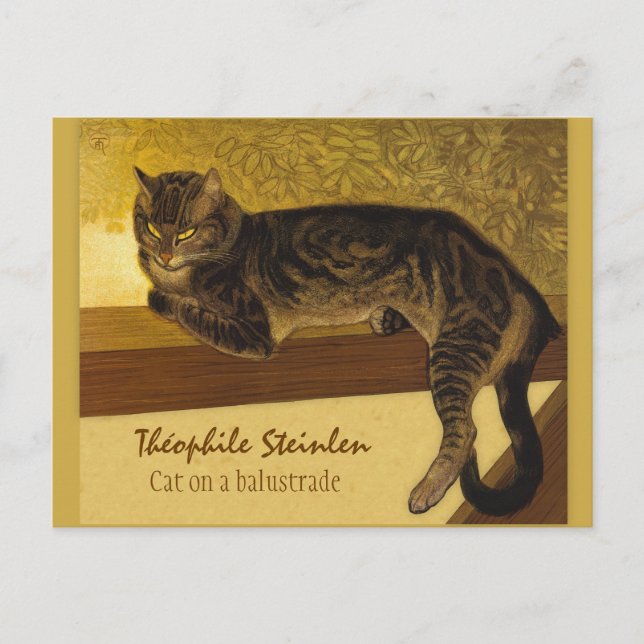 Postal Théophile Steinlen Cat en una balaustrada de 1909 (Anverso)