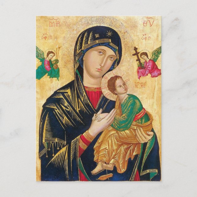 Postal Theotokos Bebé Jesús y el icono de los ángeles (Anverso)