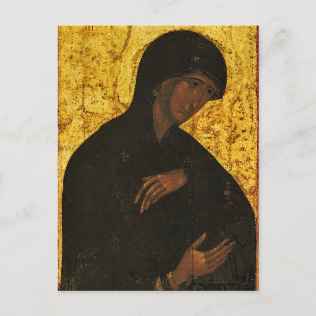 Postal Theotokos del ícono ortodoxo de Vysotsky Chin (Anverso)