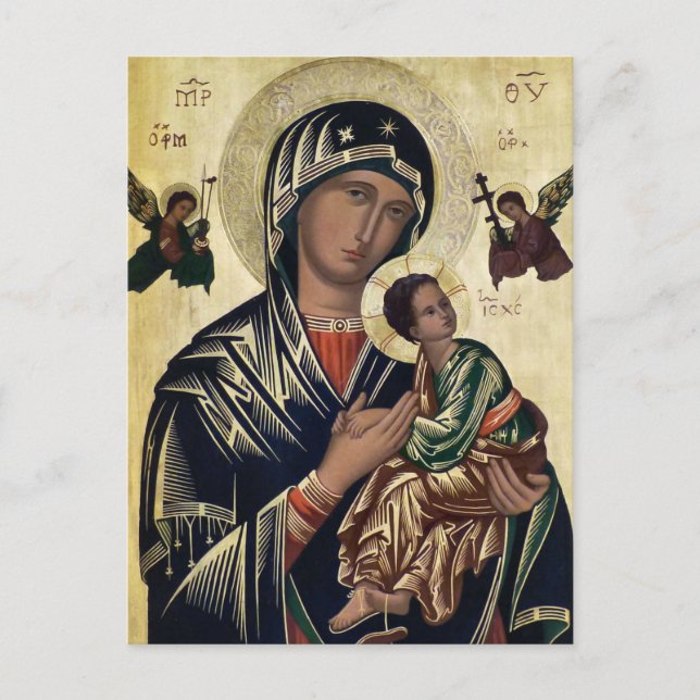 Postal Theotokos e infantil Jesús Icono cristiano ortodox (Anverso)