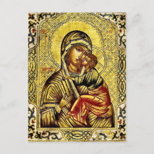 Postal Theotokos y el marco dorado del niño Cristo
