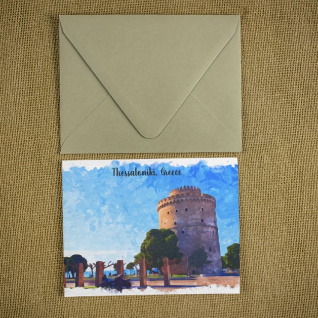 Postal Thessaloniki Grecia Material de arte acuático (Thessaloniki Greece Watercolor Artwork Postcard)