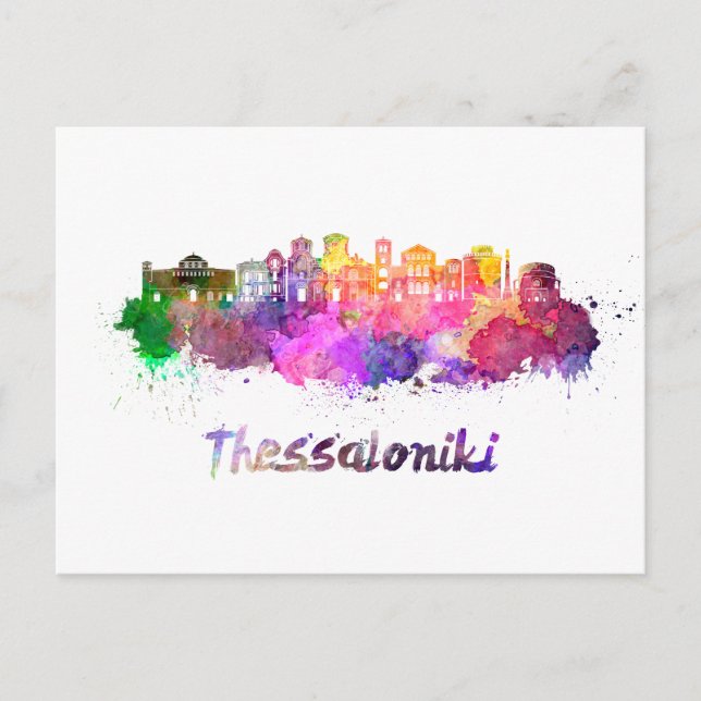 Postal Thessaloniki skyline in watercolor (Anverso)