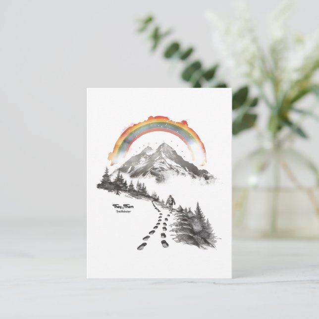 Postal They/Them Trailblazer – LGBTQ Pride Camping Art,  (Anverso de pie)