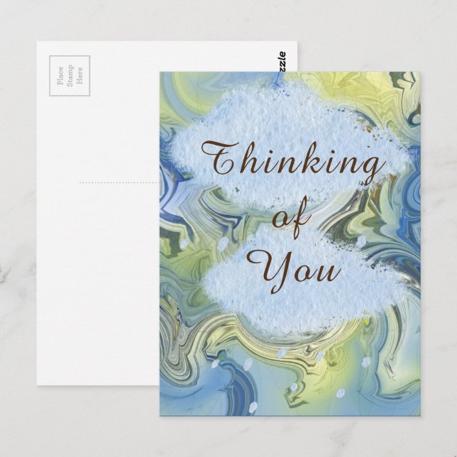 Postal "Thinking of You" Día Lluvioso Agua Abstracta (Anverso / Reverso)