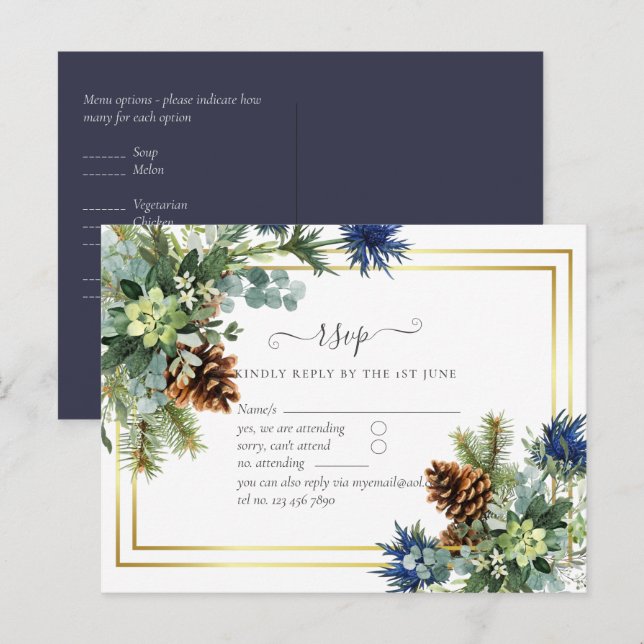 Postal Thistle azul invernal Eucalyptus Boda Wonderland (Anverso / Reverso)
