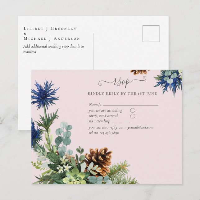 Postal Thistle azul invernal Eucalyptus Boda Wonderland (Anverso / Reverso)