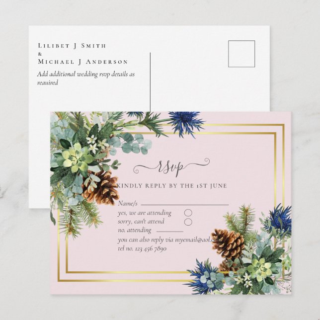 Postal Thistle azul invernal Eucalyptus Boda Wonderland (Anverso / Reverso)