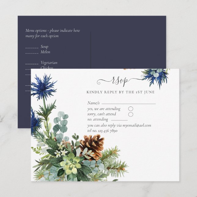 Postal Thistle azul invernal Eucalyptus Boda Wonderland (Anverso / Reverso)