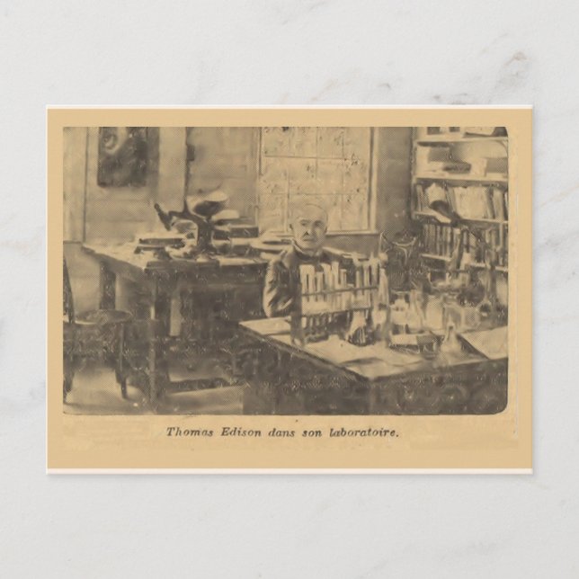 Postal Thomas Edison en su laboratorio (Anverso)