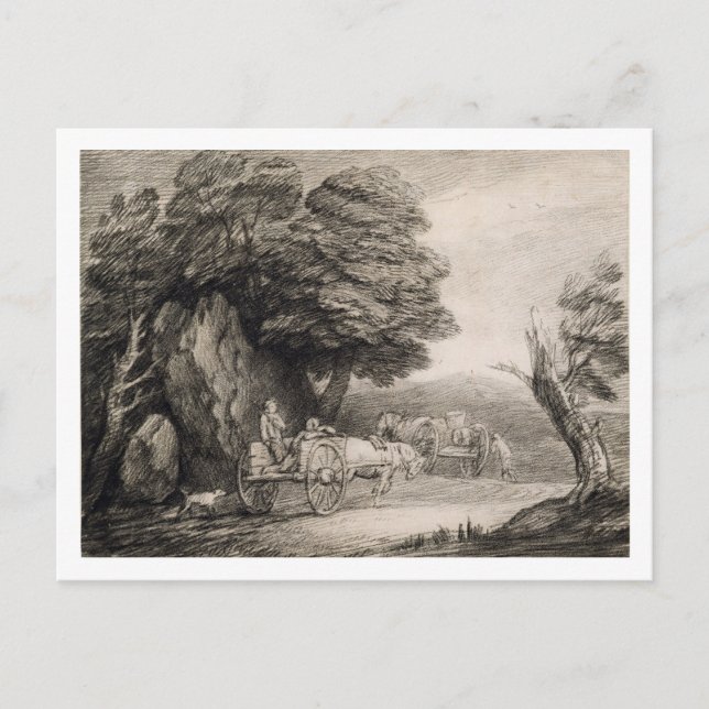 Postal Thomas Gainsborough | Paisaje de madera con carros (Anverso)