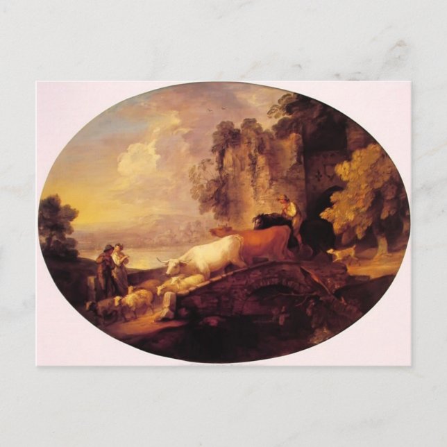 Postal Thomas Gainsborough- Paisaje del río, amantes de l (Anverso)