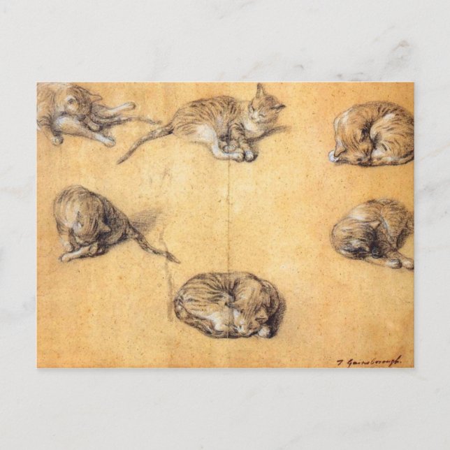 Postal Thomas Gainsborough. Seis estudios de un gato (Anverso)