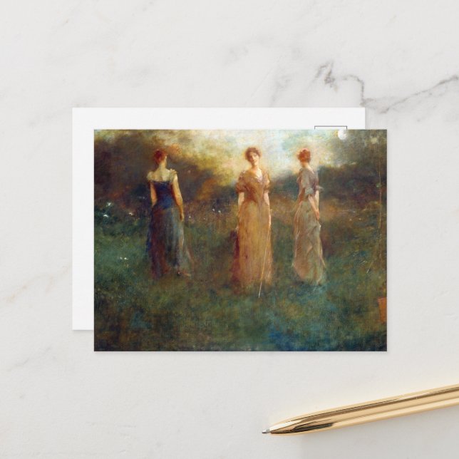 Postal Thomas Wilmer Dewing In the Garden (Anverso/Reverso In Situ)