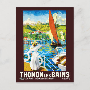 Postal Thonon, Les Bains, mujer en yate, Francia