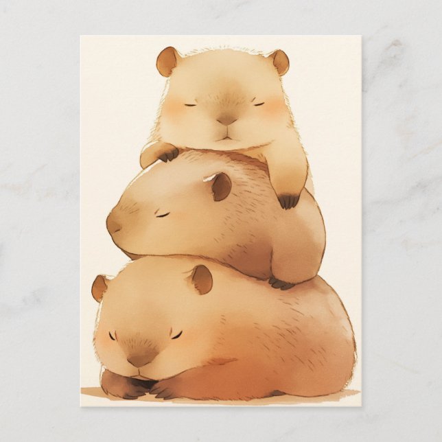 Postal Three Napping Capybara Stack Minimalist Animal (Anverso)