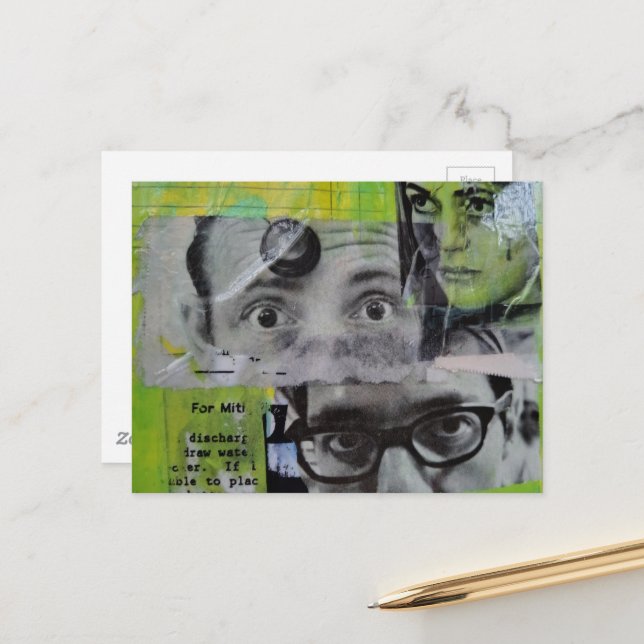 Postal Three Pairs of Eyes Looking Mixed Media Collage (Anverso/Reverso In Situ)