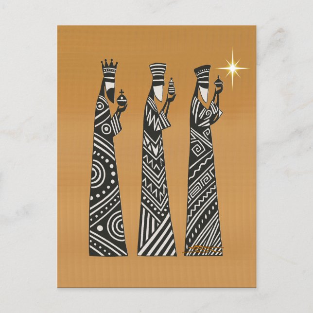 Postal Three Wise Men Black & White Christmas Nativity (Anverso)