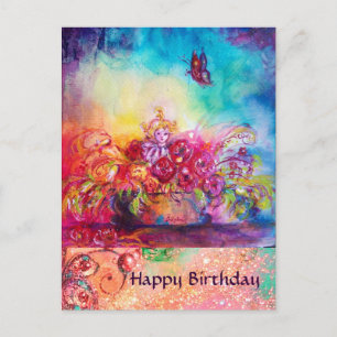 POSTAL THUMBELINA,TAPA DE FLORES Y MARIPOSA