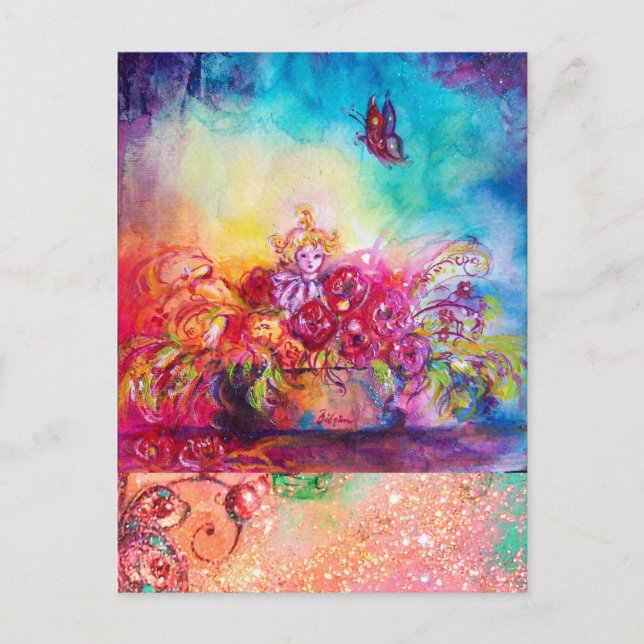 POSTAL THUMBELINA,TAPA DE FLORES Y MARIPOSA (Anverso)