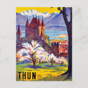 Postal Thun, City, Castle y el lago, Suiza