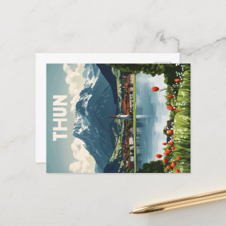 Postal Thun Switzerland Vintage Travel Poster
