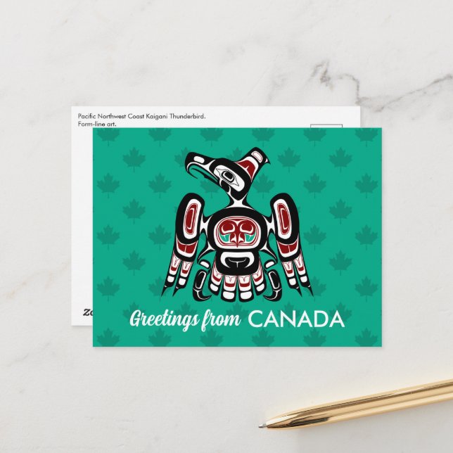 Postal Thunderbird nativo americano de raza negra Kaigani (Anverso/Reverso In Situ)