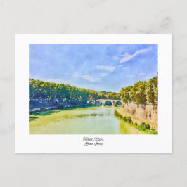 Postal Tíber River Roma, Italia Pintura de acuarela