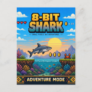 Postal Tiburón, arte de píxeles retro de 8 bits